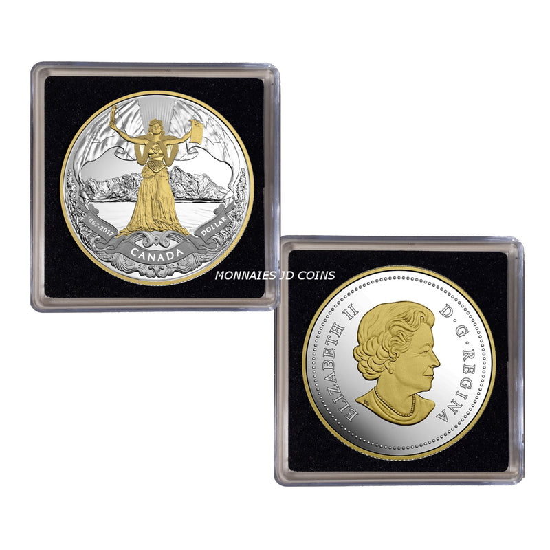 2017 Canada Dollar 150th Anniversary Of Confederation Gold Plated Proof Silver In Square Capsule