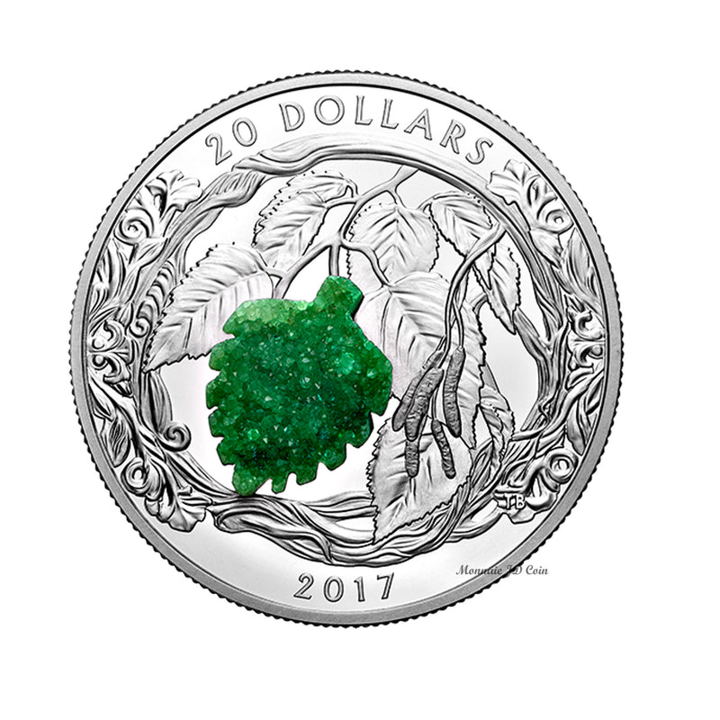 2017 Canada $20 Brilliant Birch Leaves with Drusy Stone Fine Silver (No Tax)