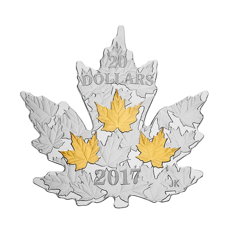 2017 Canada $20 Gilded Silver Maple Leaf Shaped Fine Silver (No Tax)