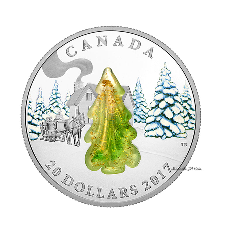 2017 Canada $20 Snow Covered Trees With Murano Glass Fine Silver Coin