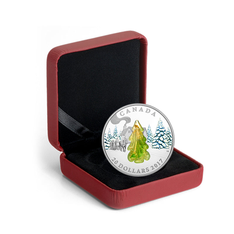 2017 Canada $20 Snow Covered Trees With Murano Glass Fine Silver Coin