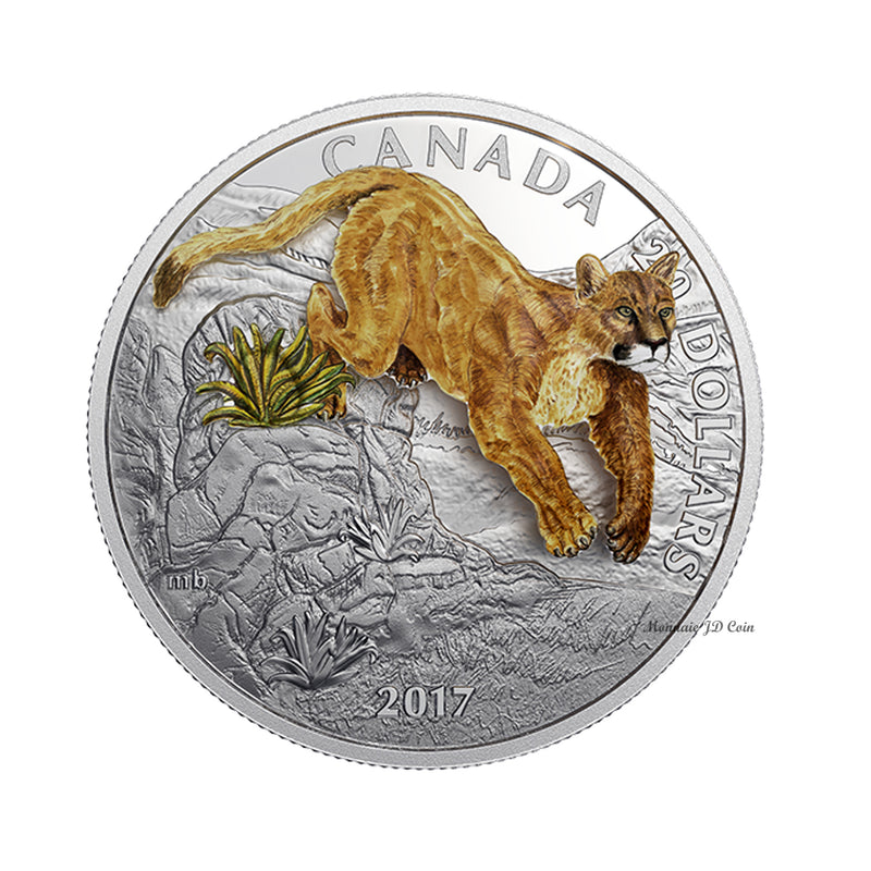 2017 Canada $20 Three Dimensional Leaping Cougar Fine Silver Coin