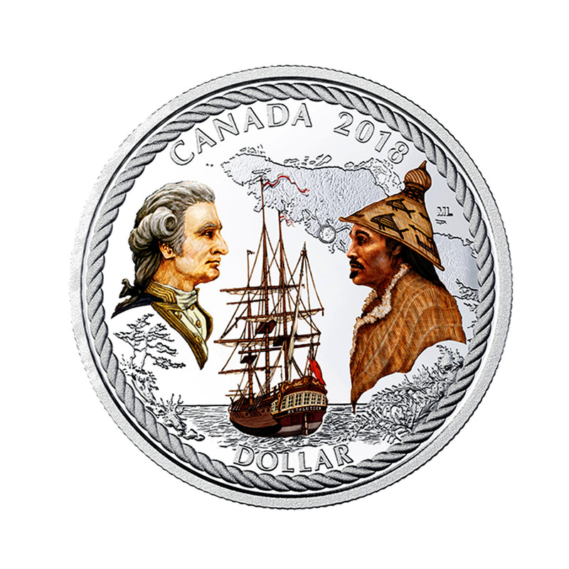 2018 Canada Dollar E.D 240th Anniversary Of Captain Cook At Nootka Sound Colour Proof Silver In Square Capsule