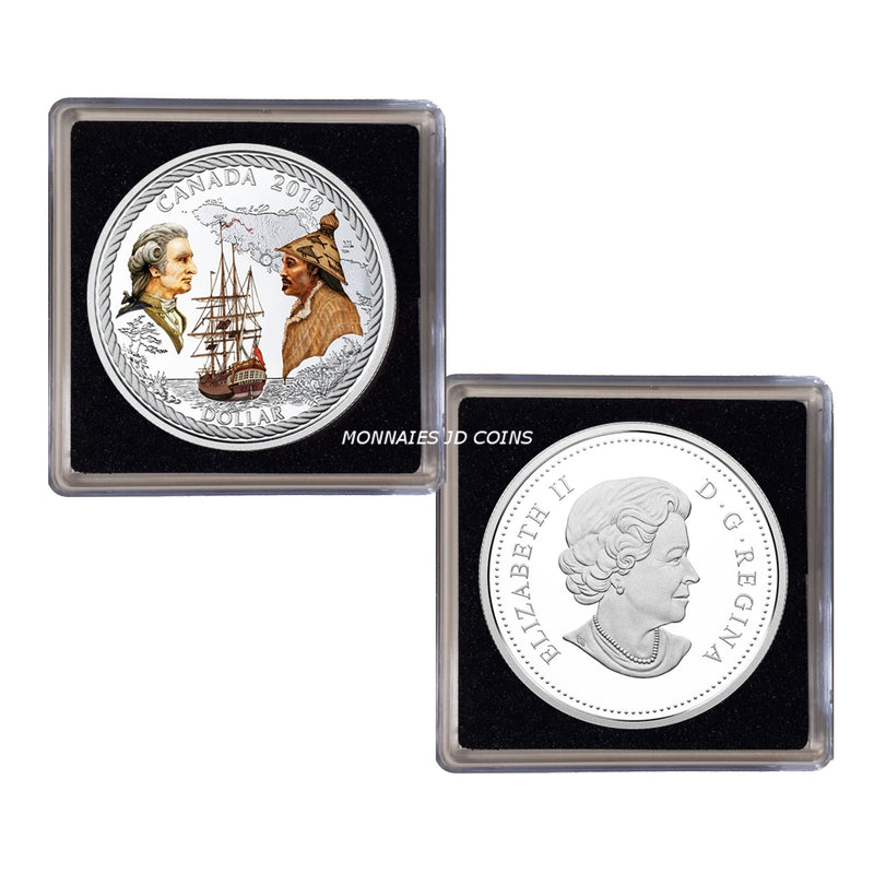 2018 Canada Dollar E.D 240th Anniversary Of Captain Cook At Nootka Sound Colour Proof Silver In Square Capsule