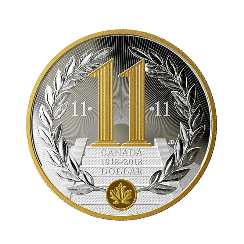 2018 Canada 100Th Anniversary Of The Armistice Of The First World War Gold Plated Proof Silver