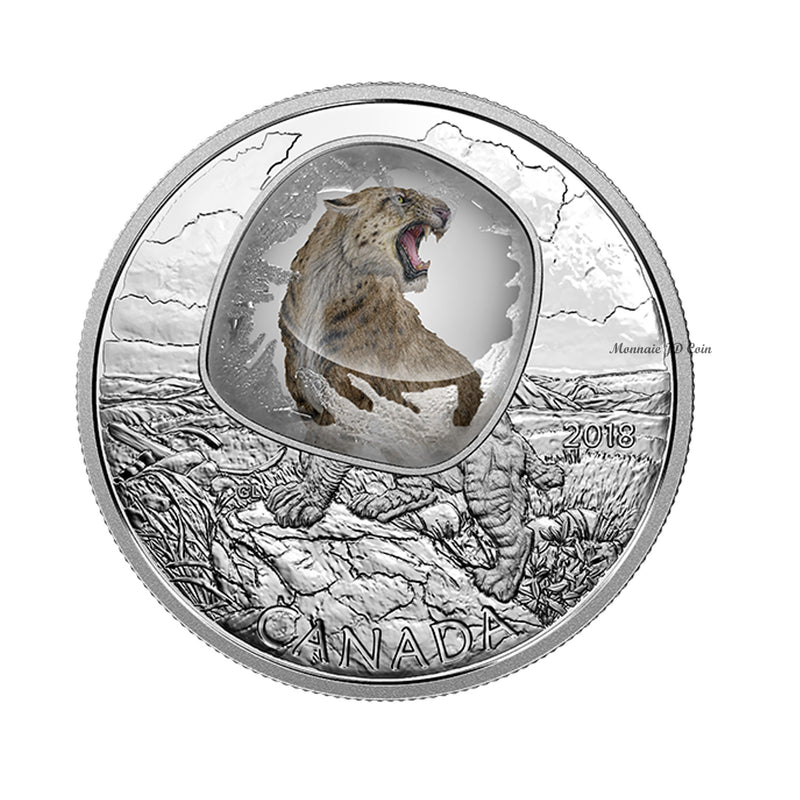 2018 Canada $20 Frozen in Ice - Scimitar Sabretooth Cat Fine Silver (No Tax)