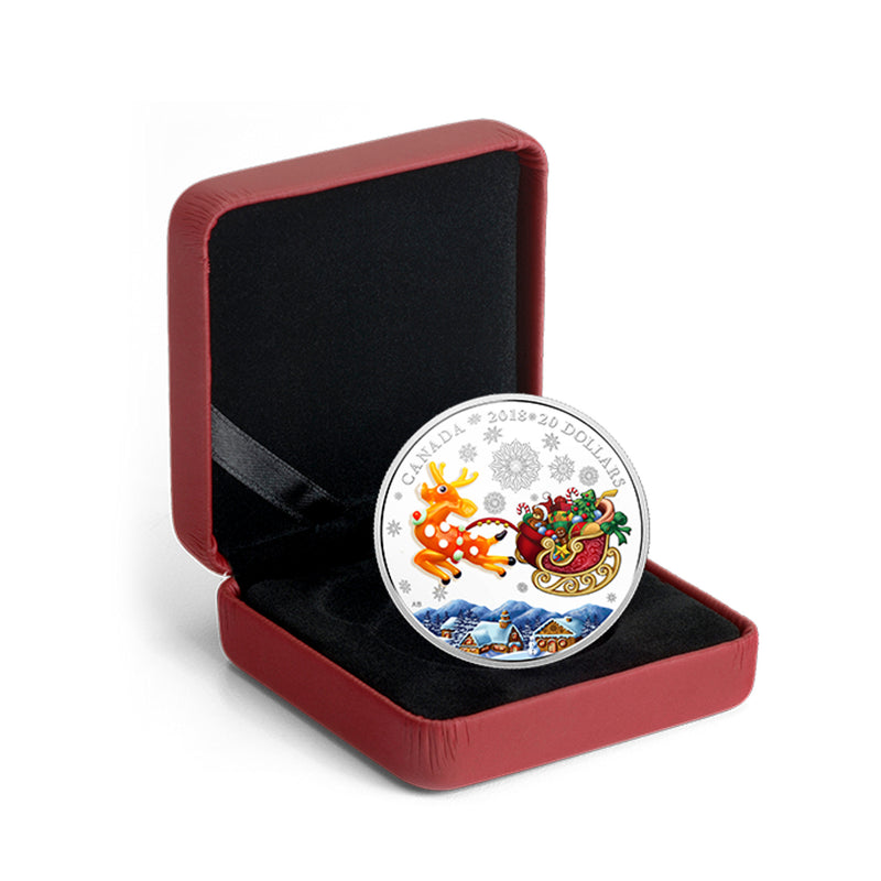 2018 Canada $20 Holiday Reindeer With Murano Glass Fine Silver Coin