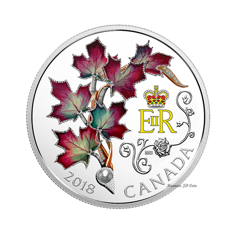 2018 Canada $20 Queen Elizabeth II's Maple Leaves Brooch Fine Silver (No Tax)