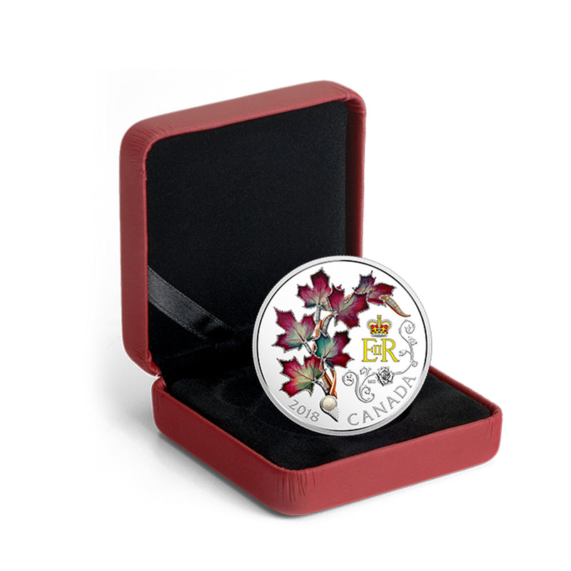 2018 Canada $20 Queen Elizabeth II's Maple Leaves Brooch Fine Silver (No Tax)