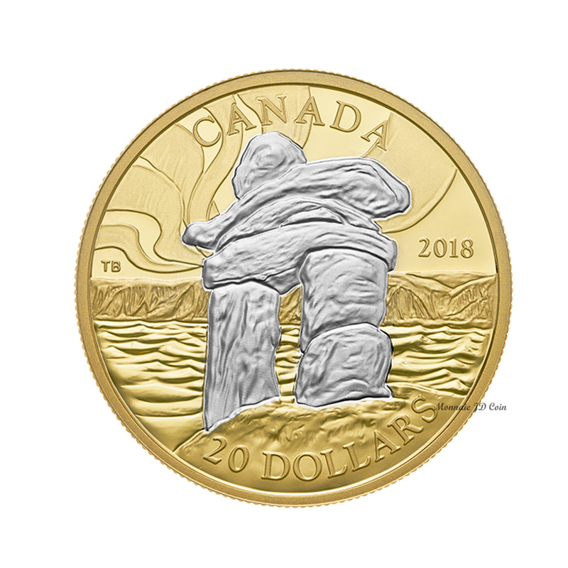 2018 $20 Canada's Iconic Inukshuk - Guiding the Way Gold Plated Silver (NO Tax)