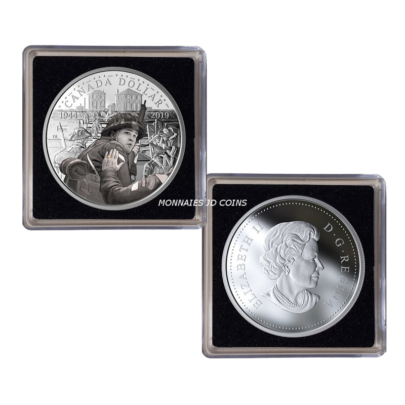 2019 Canada Dollar Special Edition 75th Anniversary Of D-Day  Colour Proof Silver In Square Capsule