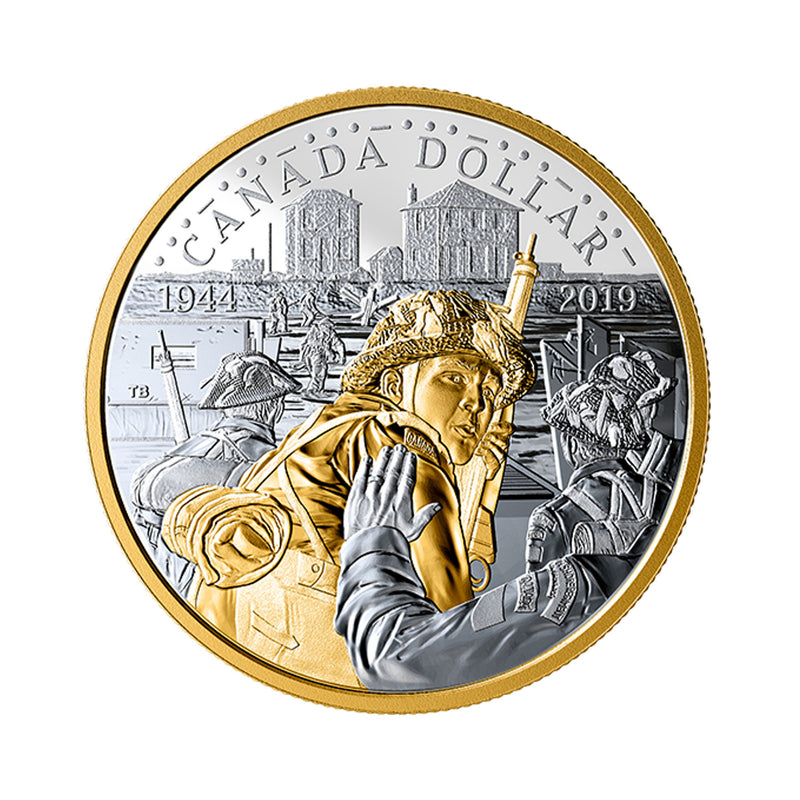 2019 Canada Dollar 75th Anniversary Of D-Day Gold Plated Proof Silver In Square Capsule