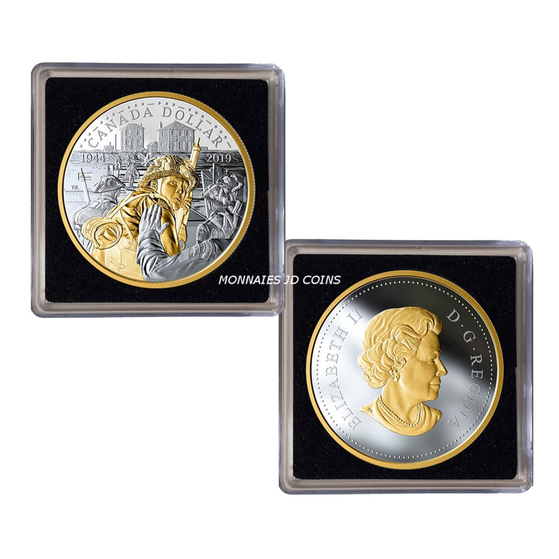 2019 Canada Dollar 75th Anniversary Of D-Day Gold Plated Proof Silver In Square Capsule