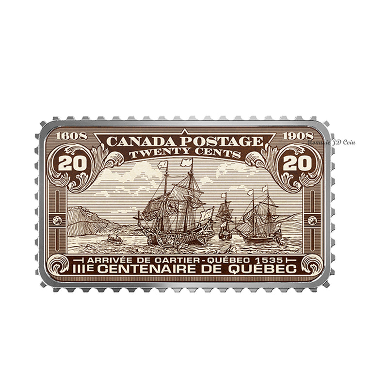 2019 $20 Canada's Historical Stamps: Arrival of Cartier - Quebec 1535 Fine Silver (No Tax)