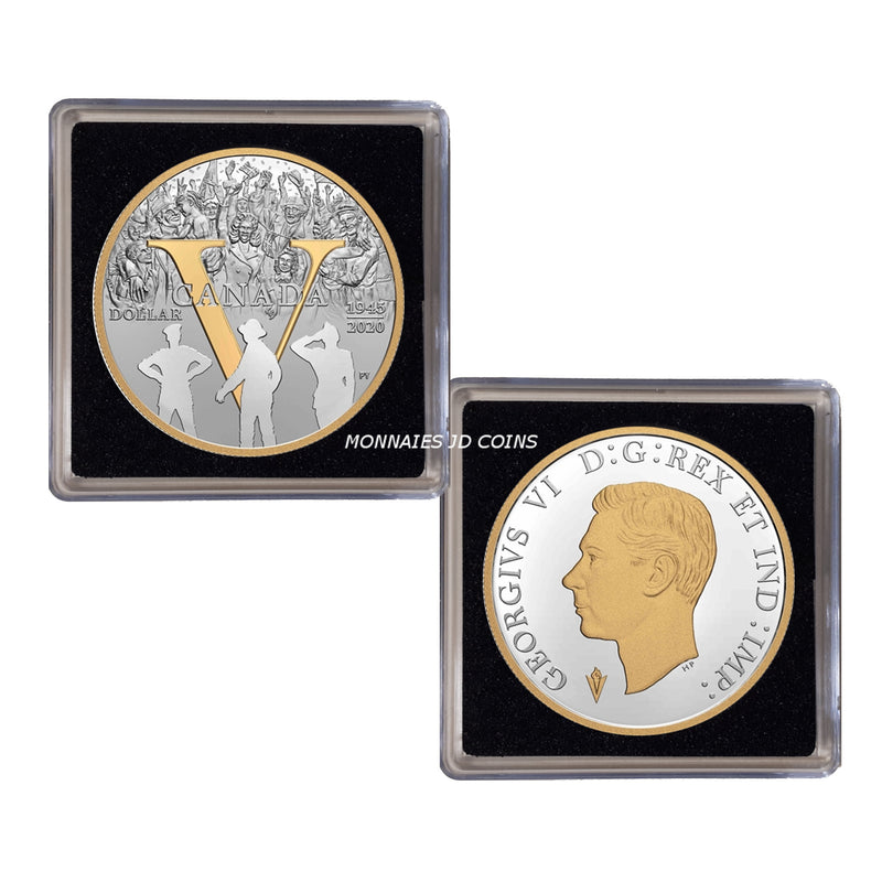 2020 Canada Dollar 75th Anniversary Of V-E Day Gold Plated Proof Silver In Square Capsule