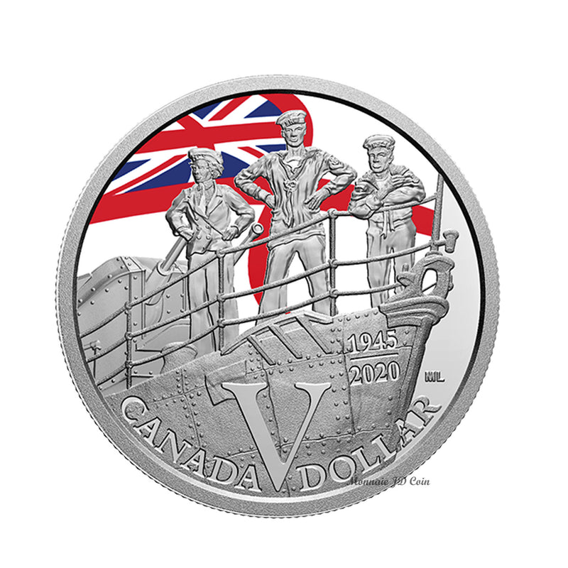 2020 Canada Dollar Special Edition 75th Anniversary Of V-E Day Royal Canadian Navy Colour Proof Silver In Square Capsule