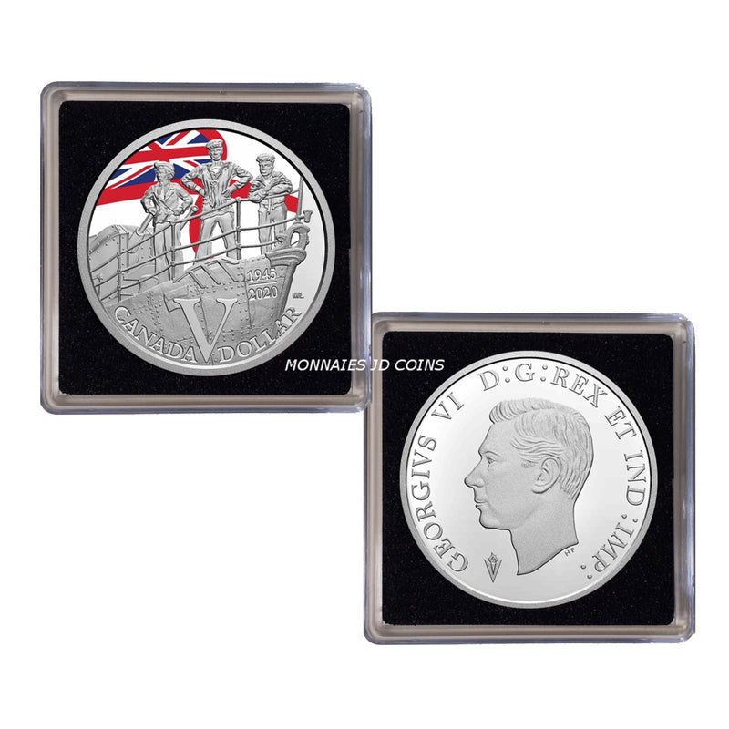 2020 Canada Dollar Special Edition 75th Anniversary Of V-E Day Royal Canadian Navy Colour Proof Silver In Square Capsule