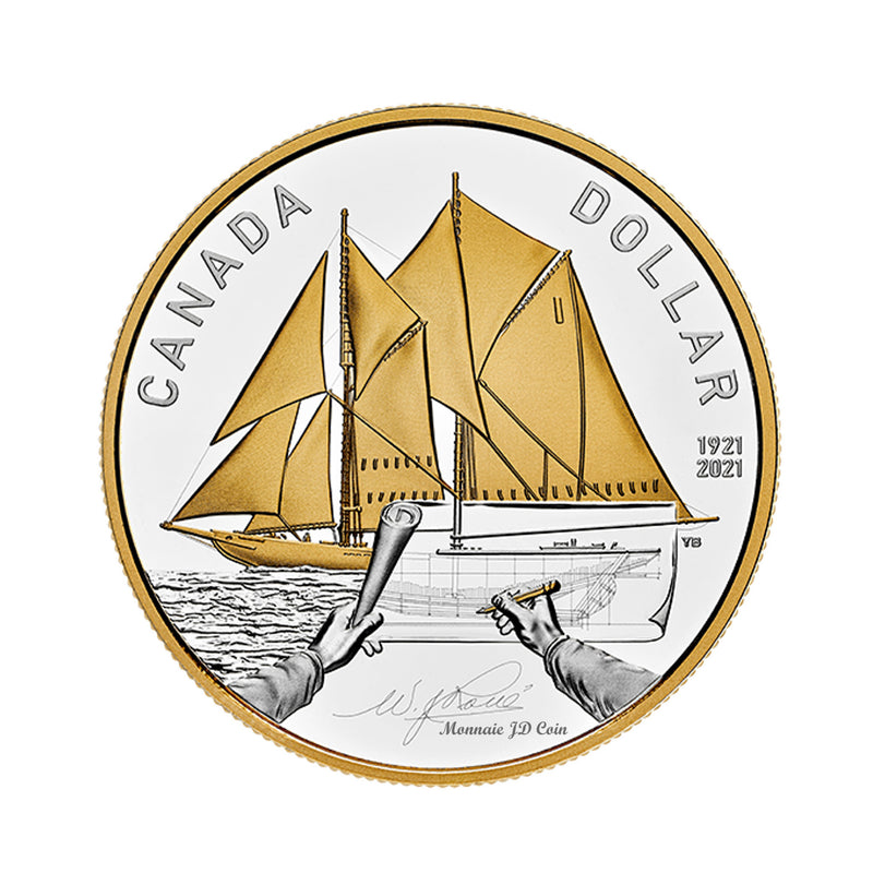 2021 Canada Dollar 100th Anniversary Of The Bluenose Gold Plated Proof Silver In Square Capsule (No Tax)