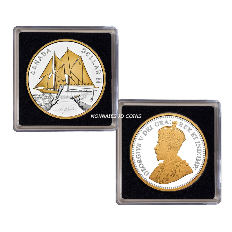 2021 Canada Dollar 100th Anniversary Of The Bluenose Gold Plated Proof Silver In Square Capsule (No Tax)