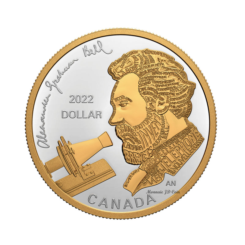 2022 Canada Dollar Alexander Graham Bell Great Invertor Gold Plated Proof Silver In Square Capsule (No Tax)