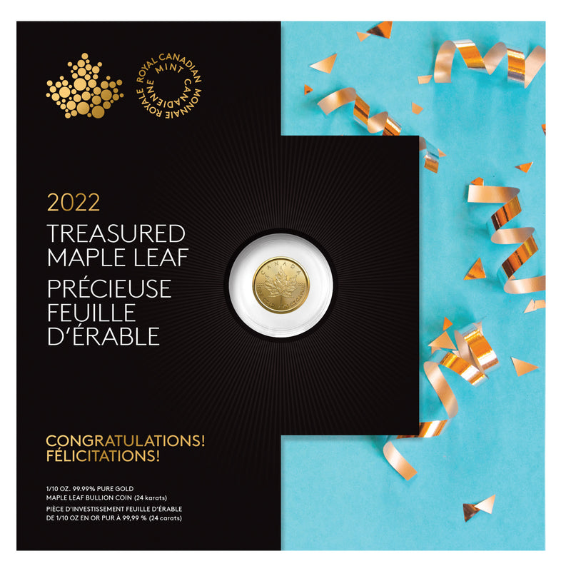 2022 Canada $5 Congratulations Treasured Gold Maple Leaf 1/10 oz 99.99% Pure Gold Coin