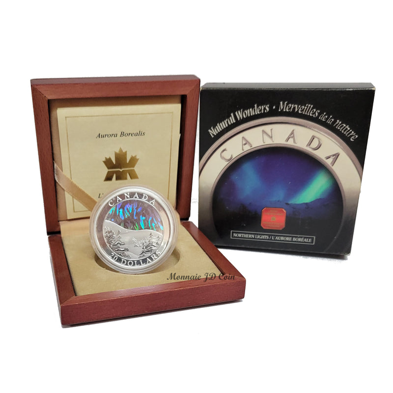 2004 Canada $20 Natural Wonders Series Aurora Borealis Hologram Fine Silver Coin