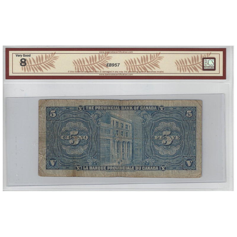 1936 $5 Banque Provincial Du Canada 615-18-02 Letter C Roy-Boyer Blue Back VG-8