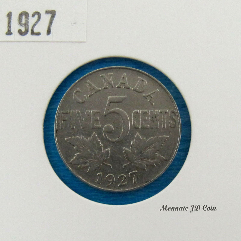 1927 Canada 5 Cents Nickel Coin Georges V