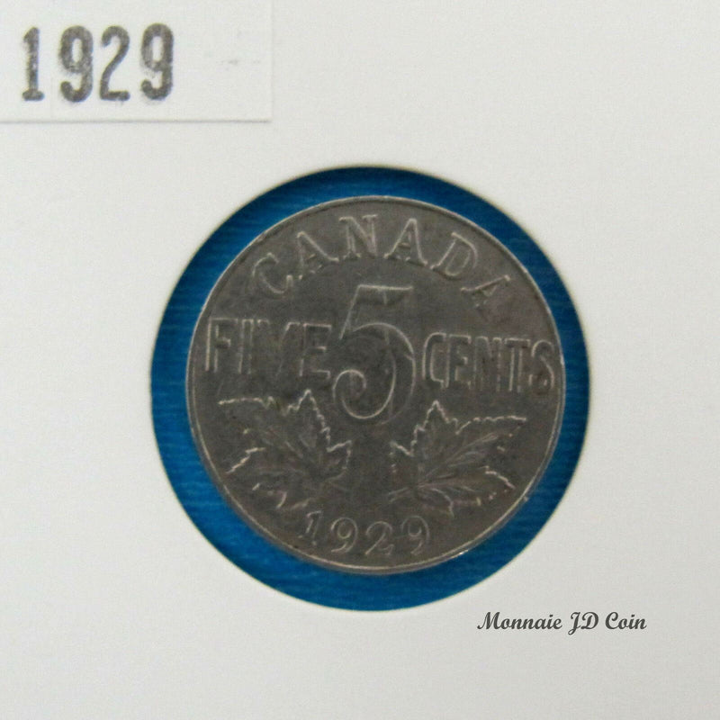 1929 Canada 5 Cents Nickel Coin Georges V