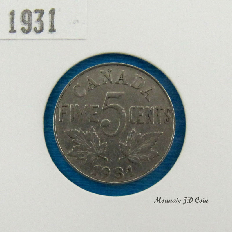 1931 Canada 5 Cents Nickel Coin Georges V