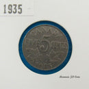1935 Canada 5 Cents Nickel Coin Georges V