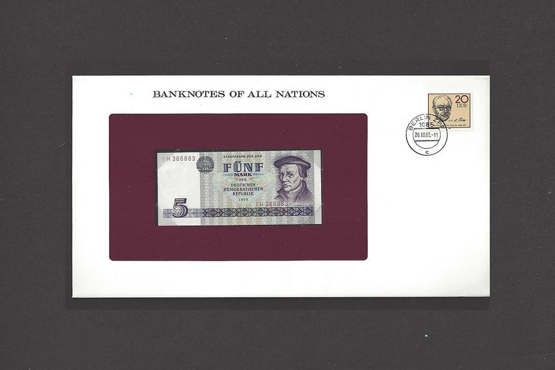 1975 DRP East Germany Banknote Of All Nations 5 Marks Franklin Mint Gem Unc V-26
