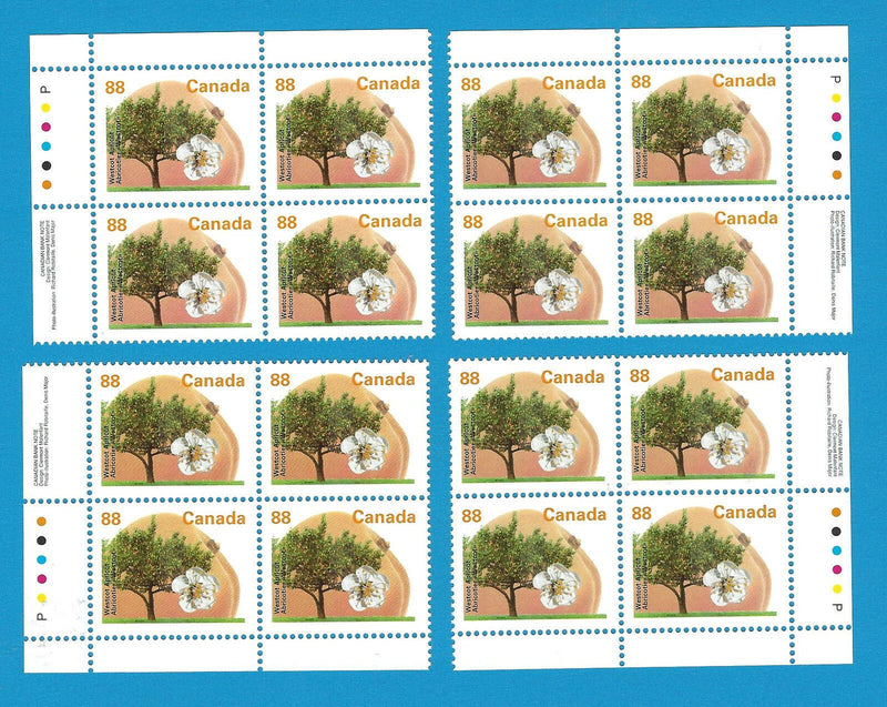 1994 Canada 88 Cent Stamps Westcot Apricot Scott*1373 4 x Corners
