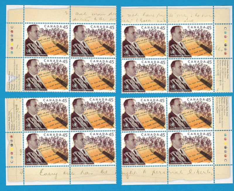 1998 Canada 45 Cent Stamps John Peters Humphrey Scott*1761 4 x Corners