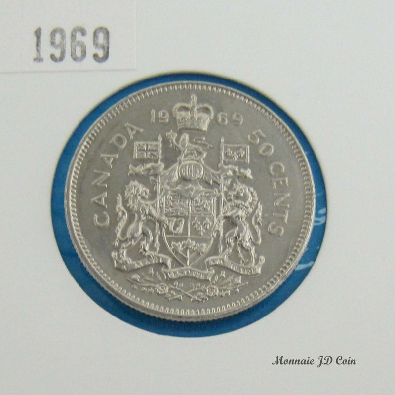 1969 Canada 50 Cents About Uncirculated Nickel Coin AU