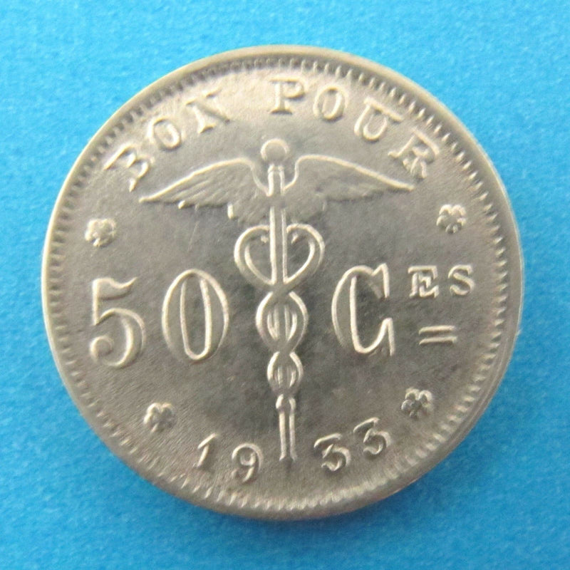 1933 Belgique 50 Centimes Coin