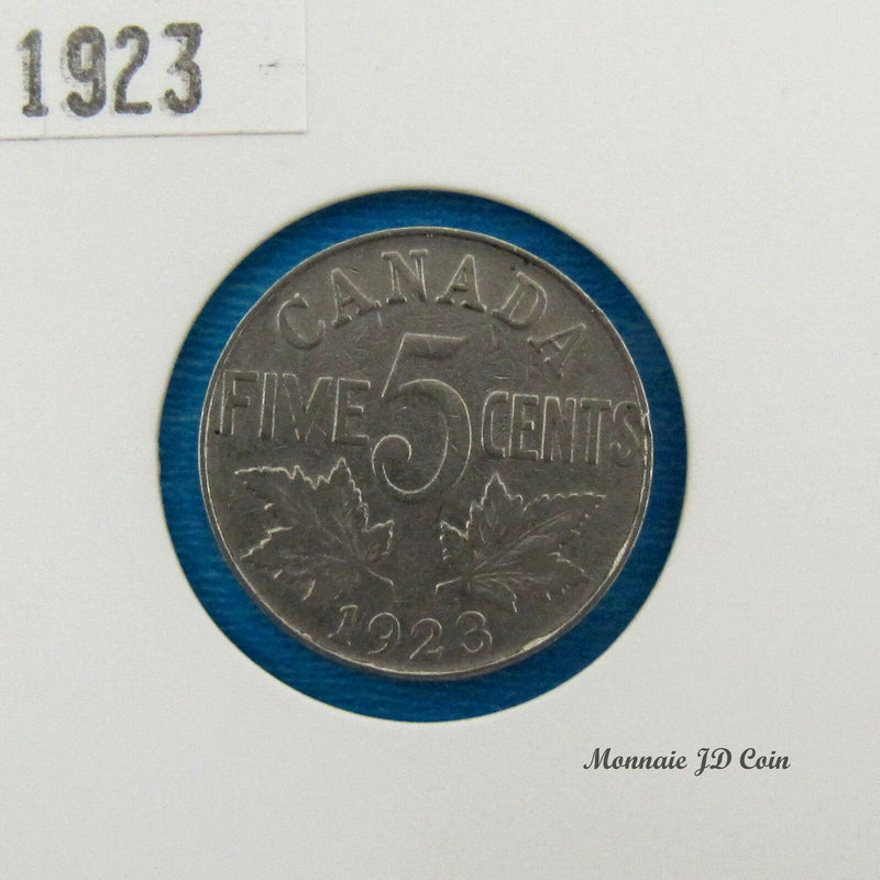 1923 Canada 5 Cents Nickel Coin Georges V