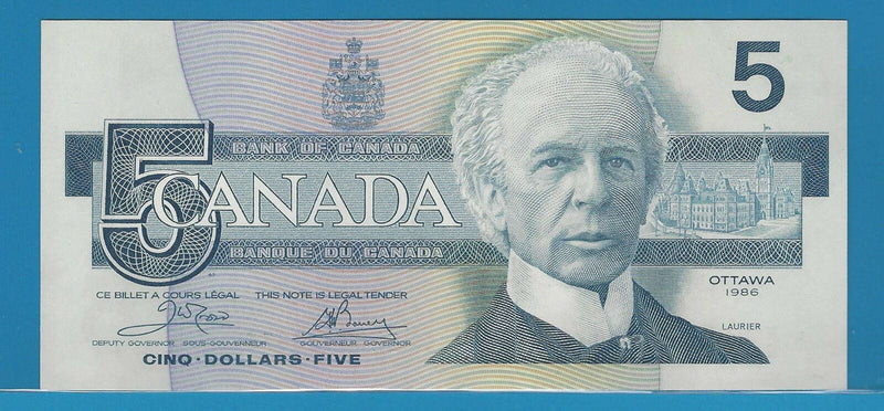 1986 Bank Of Canada $5 Yellow B.P.N BC-56a ENB3163713 Crow / Bouey GEM / UNC