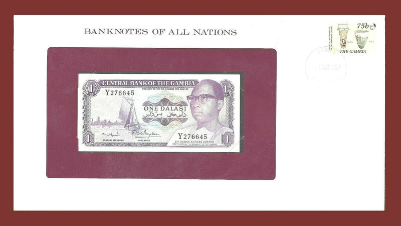 1987 Gambia Banknote Of All Nations 1 Dalasi Franklin Mint GEM Unc B-97