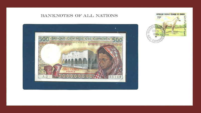 1976 Comoros Islands Banknote Of All Nations 500 francs Franklin Mint GEM Unc B89