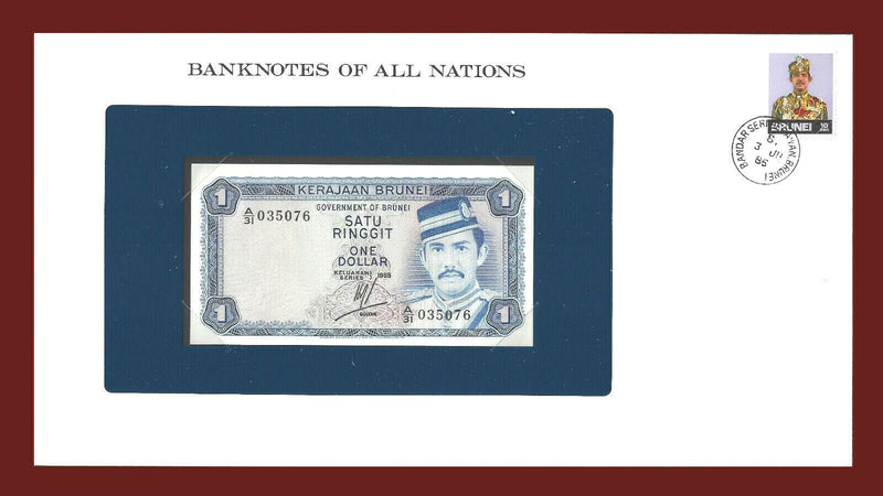 1985 Brunei Banknote Of All Nations 1 dollar Franklin Mint GEM Unc. B-88