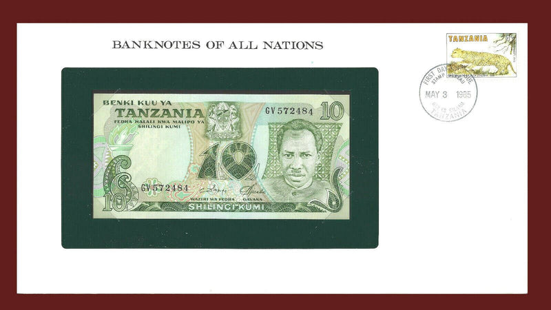 1978 Tanzania Banknote Of All Nations 10 Shilingi Franklin Mint GEM Unc B-85