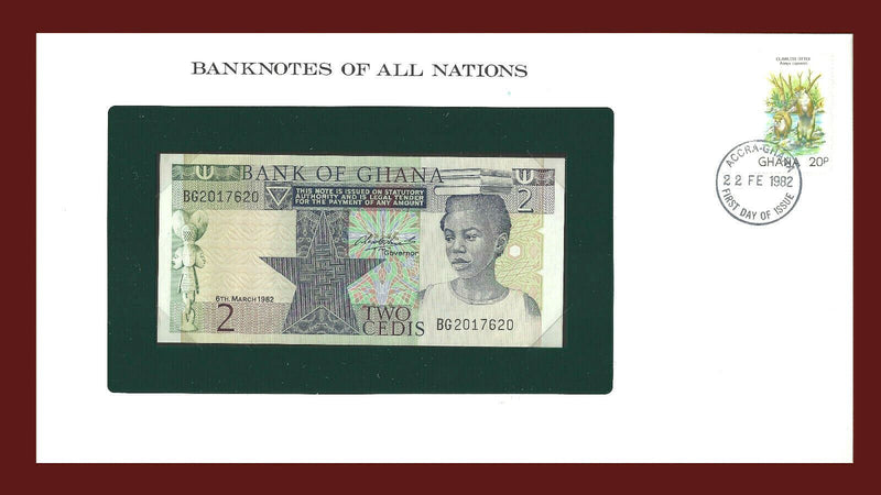 1982 Ghana Banknote Of All Nations 2 cedis Franklin Mint GEM Unc B-84