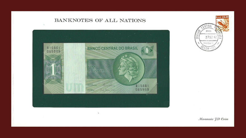 1980 Brazil Banknote Of All Nations 1 Cruzeiro Franklin Mint GEM Unc B-7