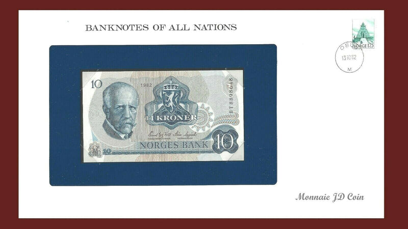 1982 Norway Banknote Of All Nations 10 Kroner Franklin Mint GEM Unc B-22