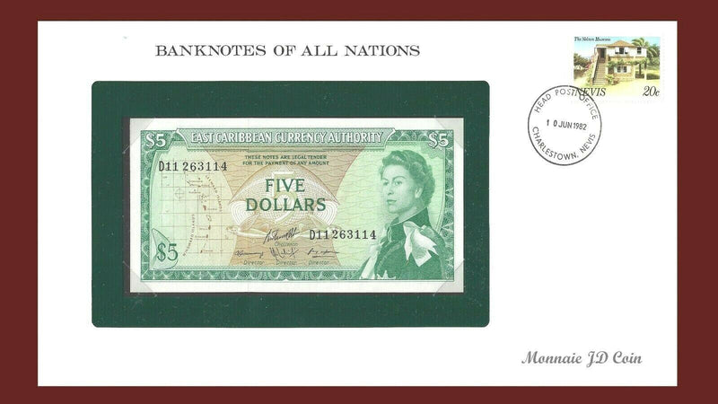 1965 East Caribbean Banknote Of All Nations 5 dollar Franklin Mint GEM Unc B-23