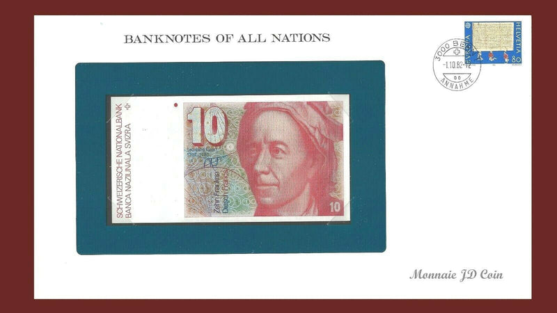 1980 Switzerland Banknote Of All Nations 10 Francs Franklin Mint GEM Unc B-24