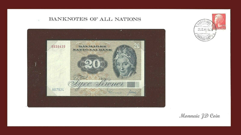 1972 Denmark Banknote Of All Nations 20 Kroner Franklin Mint GEM Unc B-41