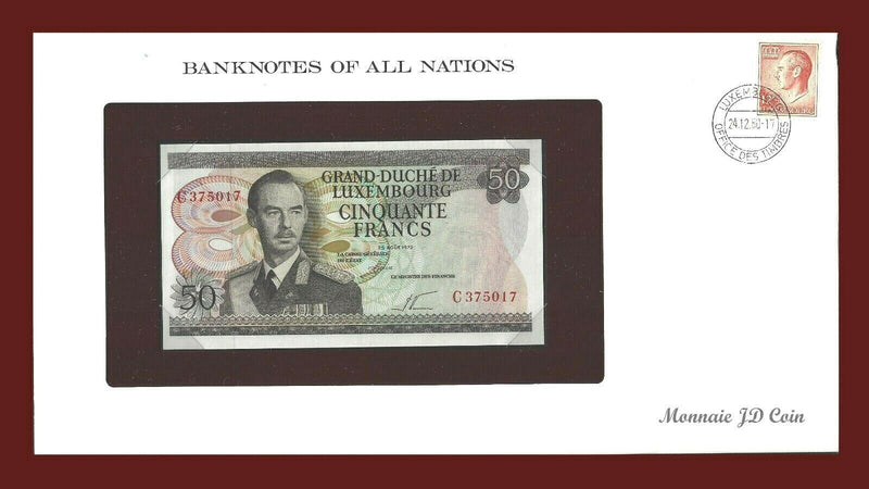 1972 Luxembourg Banknote Of All Nations 50 Franc Franklin Mint GEM Unc B-45