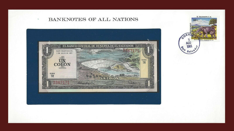1977 El Salvador Banknote Of All Nations 1 Colon Franklin Mint GEM Unc B-50